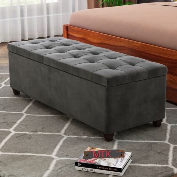Velvet Upholstered Storage Ottoman Bench Couch pouffe 2seater Sofa Footstool bedend Settee for livingroom Bedroom (Dark Grey)