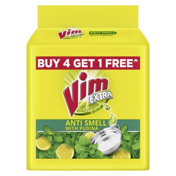 Vim Antismell Dishwash Bar with Pudina|| 190 g (Buy 4 Get 1 Free)