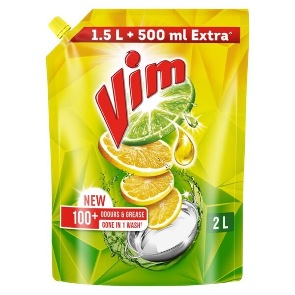 Vim Fresh Lemon Fragrance Dishwash Liquid Gel 2 L Refill Pack|| Leaves No Residue|| Grease Cleaner For Utensils - Liquid Kitchen Soap Super Saver Offer
