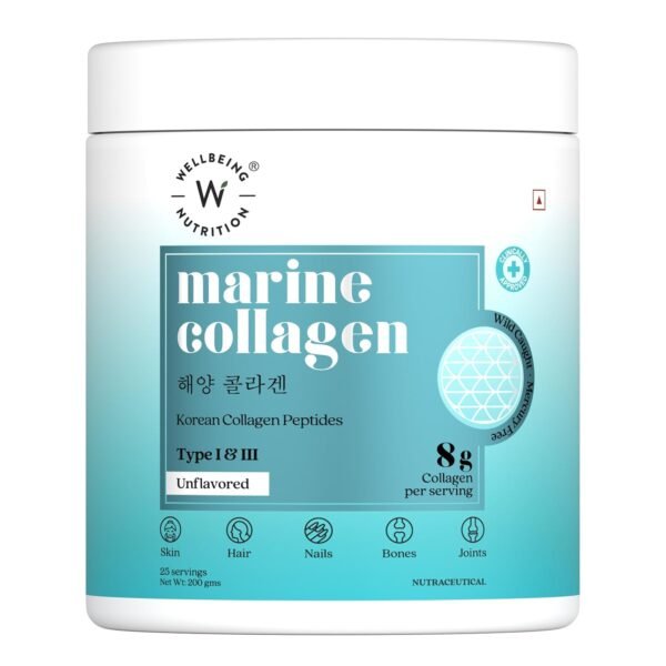 WELLBEING NUTRITION Pure Korean Marine Collagen Supplements for Women & Men,200g|Hydrolyzed Collagen Powder and Amino Acids|Supports Healthy Skin,Hair,Nails,Bone & Joint|Unflavored,1 count,25 servings
