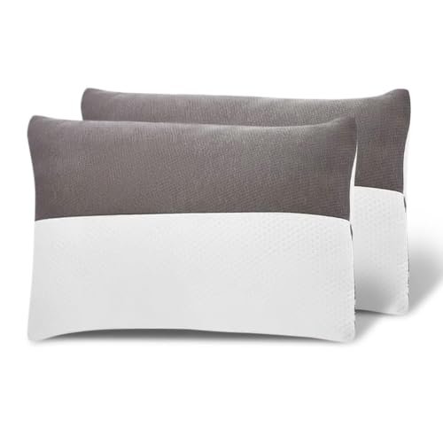 Wakefit Hollow Fiber Sleeping Pillow | Height Adjustable | Soft & Fluffy Comfort | White & Grey | 27 x 16 Inch | Set of 2 |Free Extra Fiber for Custom Comfort (300 Grams)