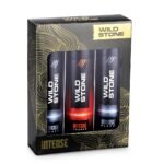 Wild Stone Intense Black and Trance No Gas Deodorant Gift Set for Men, Pack of 3 (150ml each) | Long Lasting Fragrance | Gift Set for Him|Body Spray for men