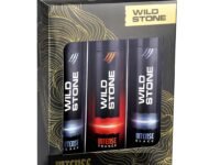 Wild Stone Intense Black and Trance No Gas Deodorant Gift Set for Men, Pack of 3 (150ml each) | Long Lasting Fragrance | Gift Set for Him|Body Spray for men