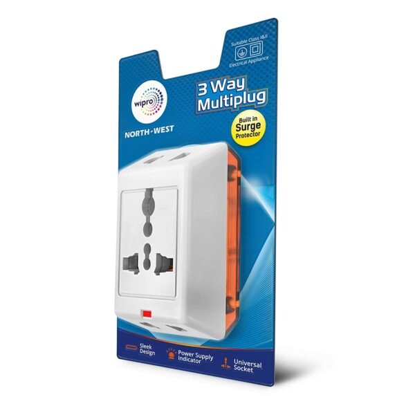 Wipro 3 Way Multiplug Adaptor with 1 Universal Sockets |Inbuilt Surge Protection & Power supply Indicator | Compact & Light weight | 6Amp Multiplug socket for Home, Office | Pack of 4 (White)