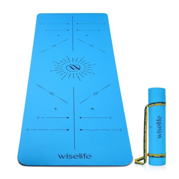 WiseLife Dual Layer TPE Yoga Mat + Carry Strap for Women and Men | Non-Slip Textured Extra Wide & Thick | Pro Balance TPE Exercise Mat For Home, Pilates, Gym & Fitness (6MM, Cyan Black)