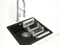 Zinzer Quartz Sink for Kitchen | Black Granite Single Bowl 16×18, UV Protected, Scratch & Heat Resistant, With Waste Coupling, Waste Pipe & Vegetable Basket