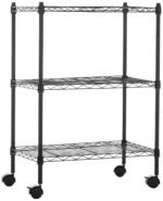 amazon basics Height Adjustable 3-Shelves Heavy Duty Rack with Wheels (Black), Metal, Tiered Shelf, Floor Mount