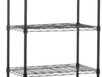 amazon basics Height Adjustable 3-Shelves Heavy Duty Rack with Wheels (Black), Metal, Tiered Shelf, Floor Mount