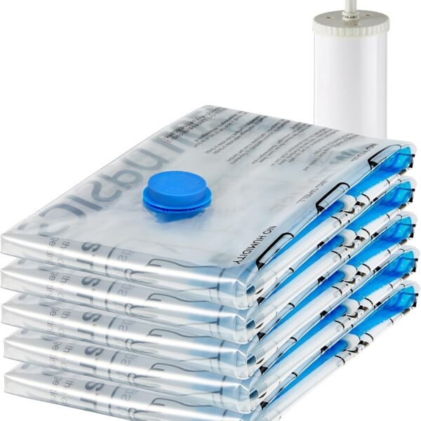 amazon basics Vacuum Compression Storage Bags with Hand Pump - Medium, 5-Pack