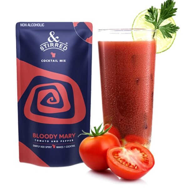 &Stirred Bloody Mary Cocktail Mix, Pack of 6 – Non-Alcoholic Cocktail & Mocktail Mixer, 100% Vegetarian, Made with Real Fruits, No Preservatives or Artificial Sweeteners, 125ml each