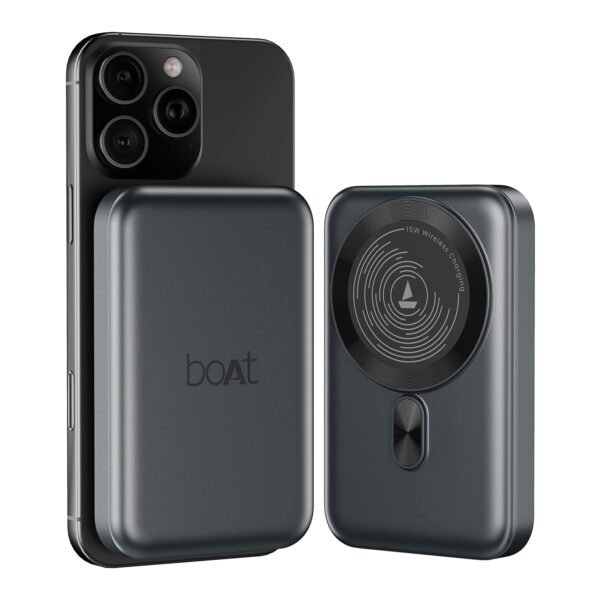 boAt EnergyShroom PB331 (Magsafe) 10000mAh Magnetic Wireless Powerbank, 15W Wireless & 22.5W Wired Charging for (iPhone 16, 15, 14, 13 & 12, Android & Other Qi Enabled Devices) (Ash Black)