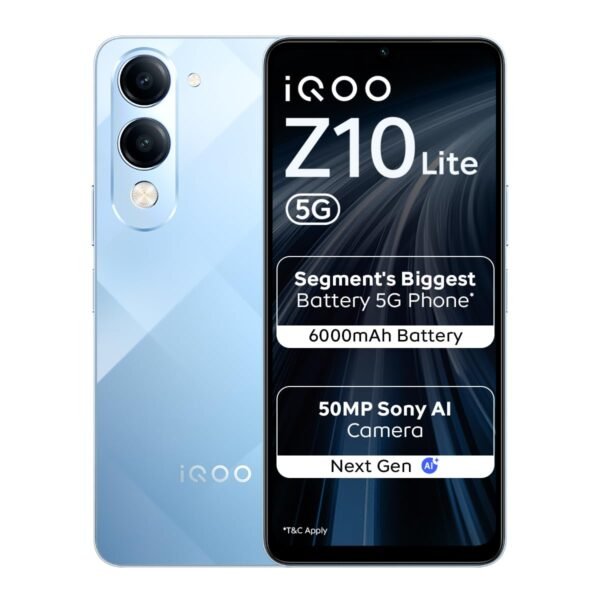 iQOO Z10 Lite 5G (Titanium Blue, 4GB RAM, 64GB Storage) | 6000 mAh Battery | Dimensity 6300 5G Processor with 433K+* AnTuTu Score | IP64 Rated & Military Grade Shock-Resistance
