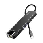 pTron Nexo 8-in-1 Type C to HDMI USB Hub w/ 4K@30Hz HDMI, 100Mbps Ethernet, 100W PD Charging, USB 3.0, USB 2.0, USB-C 2.0 Data, microSD/SD Card Slots for All Type C Devices, MacBook, Laptop, PC(Black)