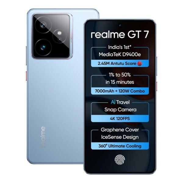 realme GT 7 (IceSense Blue,12GB+256GB) | India's 1st MediaTek Dimensity 9400e Chipset | Strongest Battery Combo 7000mAh + 120W | AI 4K 120FPS Travel Camera | 360° Cooling IceSense Design with Graphene