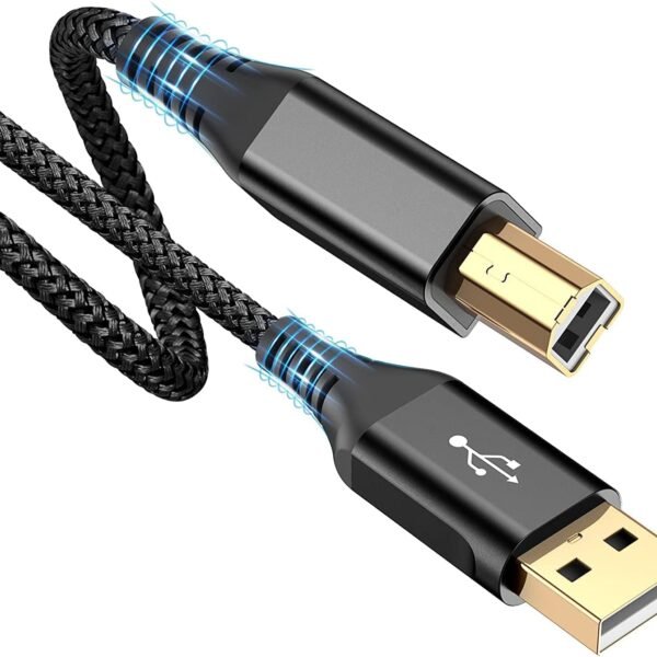 rts Printer Cable (1.5M) High Speed Nylon Braided USB 2.0 Scanner Cable A Male to B Male Compatible with Printers, Scanner for Canon, Brother, Dell, Epson, HP, Samsung, Lexmark, Xerox Black