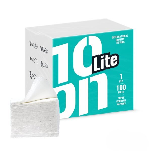 10 on Lite 1 Ply Super Cocktail Tissue Paper Napkins - 22 X 22 CM - 100 Paper Napkins Per Pack- Single Pack