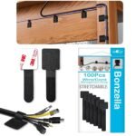 100Pcs Hook and Loop Cable Organizer Tape, Velcro Cable Ties, Strong Self-Adhesive Wire Organizer Straps, Adjustable Cord Management Velcro Clip for Household & Office Essentials (100, Black)