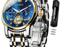 OLEVS Watch for Man Analog Quartz Skeleton Chronograph Diamond Watches Stainless Steel Moon Phase Calendar Waterproof Dress Watches