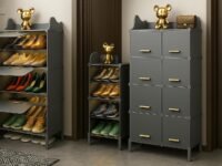 Plastic Shoes Rack for Home, 6-Door 12-Shelf Portable Shoes Rack with Dustproof Door for Heels/Slippers/Boots, DIY Multi-Purpose Shoe Organizer, GREY (H-GREY, 3-DOOR 6-SHELF)