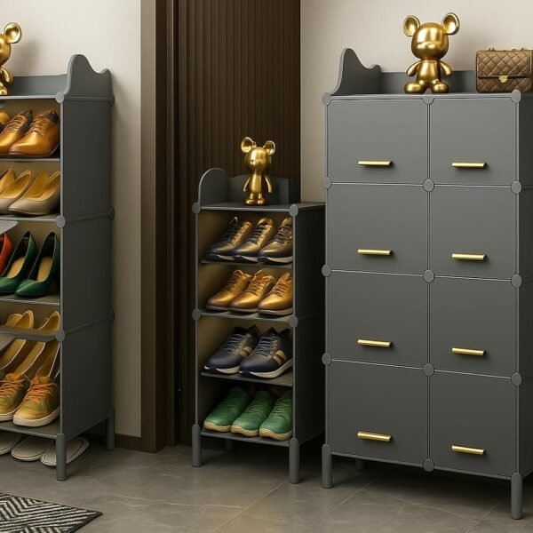 Plastic Shoes Rack for Home, 6-Door 12-Shelf Portable Shoes Rack with Dustproof Door for Heels/Slippers/Boots, DIY Multi-Purpose Shoe Organizer, GREY (H-GREY, 3-DOOR 6-SHELF)