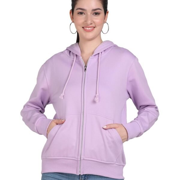 Alan Jones Clothing Women's Solid Zipper Hooded Sweatshirt | Front Zip, Ribbed Hem, Lined Hood, Casual Winter Wear