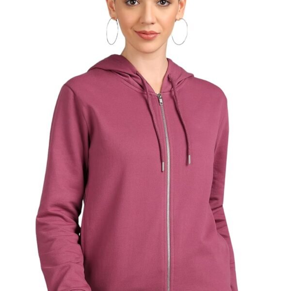Alan Jones Clothing Women's Solid Zipper Hooded Sweatshirt | Front Zip, Ribbed Hem, Lined Hood, Casual Winter Wear