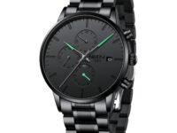 NIBOSI Men's Watches Analog Minimalist Black Dial Watch for Man Business Chronograph Casual Watches Stainless Steel Strap Date