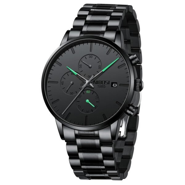 NIBOSI Men's Watches Analog Minimalist Black Dial Watch for Man Business Chronograph Casual Watches Stainless Steel Strap Date