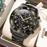 OLEVS Men's Business Watch Gold Blue with Large Easy-Read Analog Quartz Date Display Luxury Stainless Steel Band Waterproof Luminous Hands