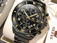 OLEVS Men's Business Watch Gold Blue with Large Easy-Read Analog Quartz Date Display Luxury Stainless Steel Band Waterproof Luminous Hands