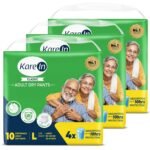 KareIn Classic Adult Diaper Pants, Large 90-120 Cm (35"- 47"), 30 Count, Unisex, Leakproof, Elastic Waist, Wetness Indicator, Pack of 3