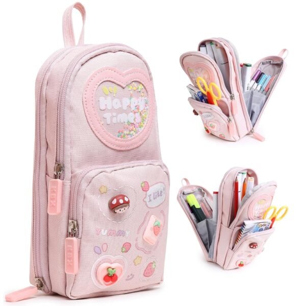 Pencil Pouch Case Box for School Kids Girls Boy Large Capacity Multifunctional Pouch for School Kids Aesthetic Cute Stationary Gift 6 Layer with 3 Compartment - Pink