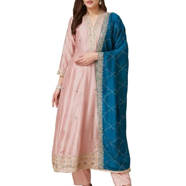 MOKOSH Women's Silk Embroidered Kurta Pant Dupatta Set (DM-474)