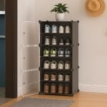 Shoe Rack Plastic for Home- Slipper Stand, Chappal Stand, Professional Multipurpose Printed Foldable Standing Comfort Runner Shoe Rack, Utility Shelf (Grey, 6 Shelf 3 Door)