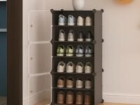 Shoe Rack Plastic for Home- Slipper Stand, Chappal Stand, Professional Multipurpose Printed Foldable Standing Comfort Runner Shoe Rack, Utility Shelf (Grey, 6 Shelf 3 Door)