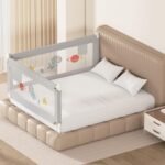 Kids Station Comfy Baby Safety Bed Rail - Foldable - Portable Bed Rail Safeguard Fence with 28 Adjustable Height 2.6ft or 80cm - 6.3ftx6ft or 190x180cm (2 Sides, Grey, with Pocket)