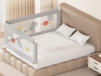 Kids Station Comfy Baby Safety Bed Rail - Foldable - Portable Bed Rail Safeguard Fence with 28 Adjustable Height 2.6ft or 80cm - 6.3ftx6ft or 190x180cm (2 Sides, Grey, with Pocket)