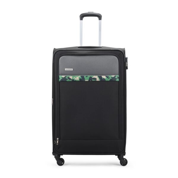 Aristocrat Large Commander 79Cms Premium Polyester with PVC Coating Soft Sided Check-in 4 Wheels Black Spinner Suitcase