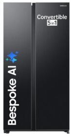 Samsung 653 L, 3 Star, Frost Free, Double Door, Convertible 5-in-1 Digital Inverter, Side By Side AI Enabled Smart Refrigerator with WiFi (RS76CG8003B1HL, Black Matte/Black DOI)