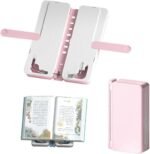 2 in 1 Foldable Reading Bookshelf and Pencil Box Easy to Use Reading Stand Pencil Case Organizer for Students (Pink)