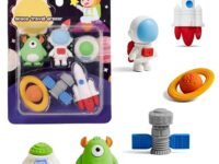 3D Outer Space Astronaut Erasers Set – Pack of 6 Cute Galaxy-Themed Erasers for Kids, Fun Return Gift for Boys & Girls, School Stationery Supplies