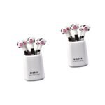 3NH® 2 Sets Fruit Fork Picks Forks Salad Forks Fruitcake Cookies Forks for Lunch Ceramic Dishes Cake Serving Fork Cute Fondue Forks Stainless Steel Salad Tower White Metal