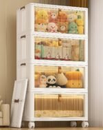 4-Door Plastic Wardrobe for Kids| Almirah and Wardrobe for Baby Clothes| Modular Storage Cabinet with Wheel Organizer for Cupboard Rack for Clothes/Shoes/Books/Toy -White-YFX4