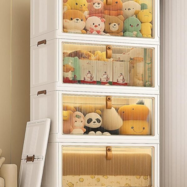 4-Door Plastic Wardrobe for Kids| Almirah and Wardrobe for Baby Clothes| Modular Storage Cabinet with Wheel Organizer for Cupboard Rack for Clothes/Shoes/Books/Toy -White-YFX4