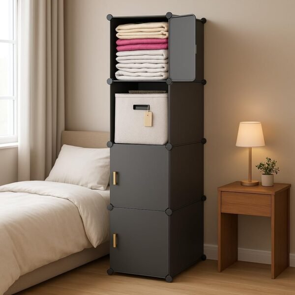 4 Door Plastic Wardrobe for Kids - Cupboard for Clothes Storage Rack, Almirah for Clothes, Baby Collapsible Wardrobe, Multi-Purpose Kids Storage Organizer for Books,Toy,Living Room