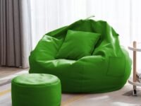 4XL Bean Bag with Footstool & Cushion Ready to Use Filled with Beans | Faux Leather Bean Bag Chair for Home (Green, XXXL)