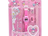 6 in 1 Writing Set with Wristwatch, 2 Pencils, 1 Eraser, 1 Sharpener, 1 Ruler, Kurmi and Melody Design, for Ages 3+, Birthday and School Supply (Stationery Set-6603-Melody)