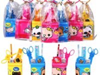 6pcs Return gifts birthday party Stationary Set - (Includes Pencil Box case,Scissor,Eraser,Pencil, Sharpener) - return gift for kids age 6-10 10 - 12 birthday return gift for kids 6-12 - kanjak gifts