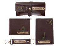 AICA Personalised Gift for Man Custom Name Wallet Accessories Combo Set for Husband Boyfriend Father (Darkbrown)