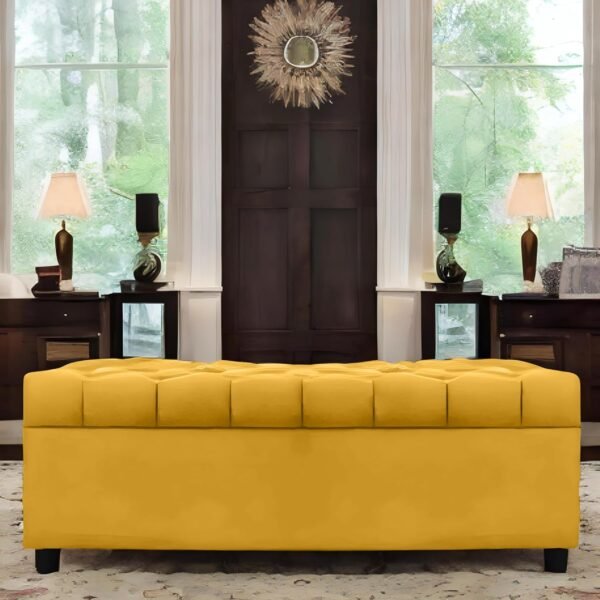 AMATA Eagle Solid Wood 2 Seater Ottoman/pouffe Yellow Suede Velvet Fabric Perfect for Home Living Office Room and Guests (Yellow 3, 2 Seater)(3 Year Warranty)